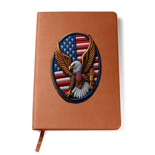 Bald Eagle USA Flag, American Chenille Patch Graphic, Vegan Leather Journal Notebook