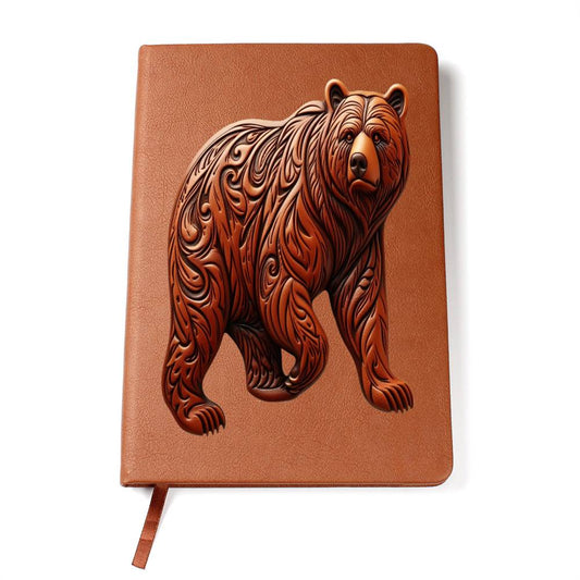 Grizzly Bear, Brown Tooled Leather Graphic, Leather Journal, Leather Notebook