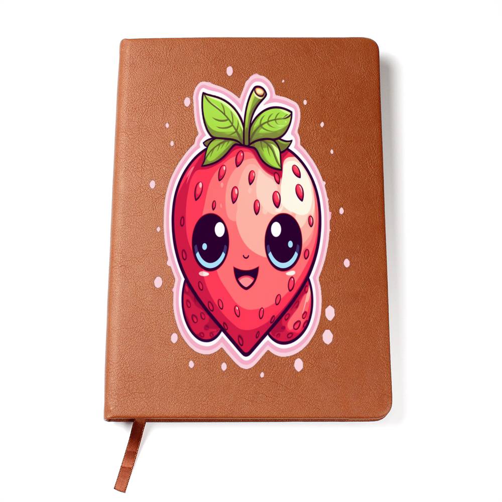 Kawaii Strawberry Adventure - Anime Classic Traditional Japanese Fruit - Otaku Artwork - Vegan Leather Journal Notebook