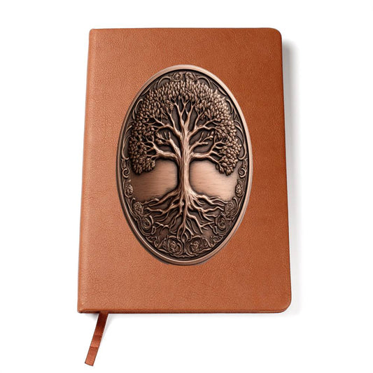 Ancient copper coin stamped with the tree of life Graphic, Leather Journal, Leather Notebook