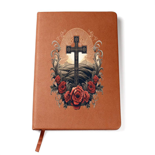 Cross Roses Wrapping On A Hill, Graphic Leather Journal