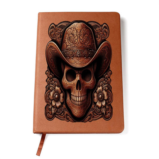 Cowboy Skull, Tooled Leather Graphic, Leather Journal, Leather Notebook