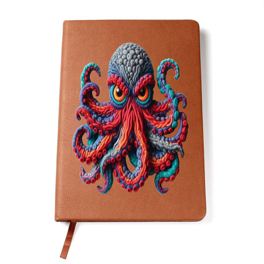 Kraken Octopus, Chenille Patch Graphic, Leather Journal, Leather Notebook