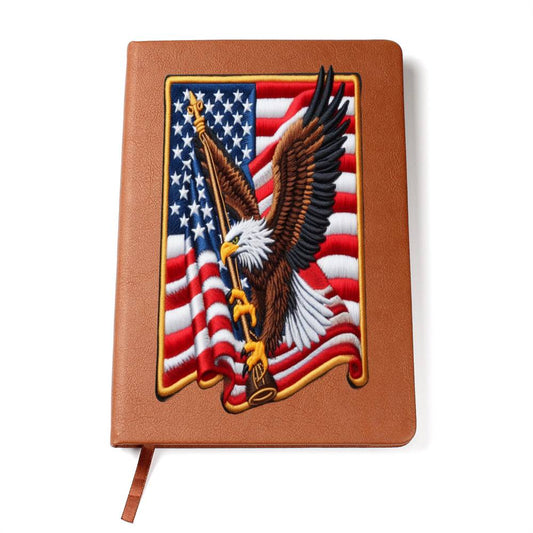 Patriotic Symbol, American Bald Eagle, USA Chenille Patch Graphic, Vegan Leather Journal Notebook