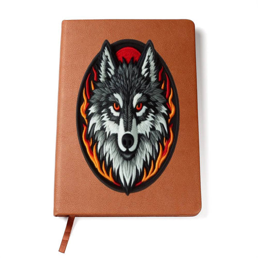 Wolf, Chenille Patch Graphic, Leather Journal, Leather Notebook