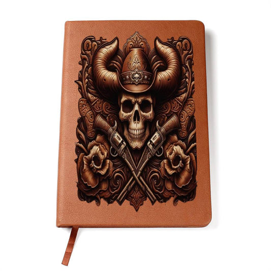 Wild West Skull Cowboy, Leather Tooled Graphic, Leather Journal, Leather Notebook