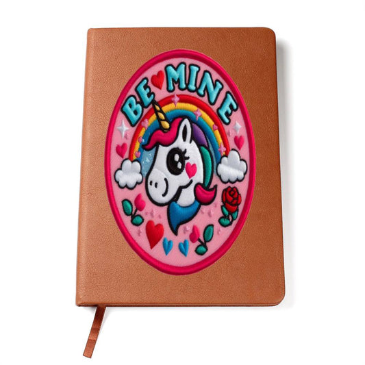 Be Mine, Magic Pony Fantasy, Valentine Chenille Patch Graphic, Leather Journal, Leather Notebook