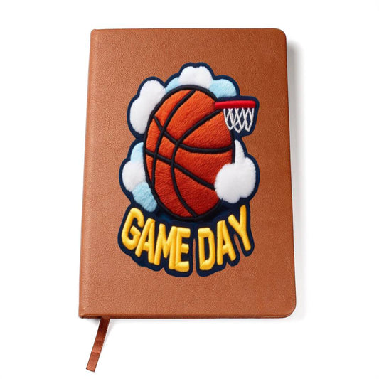 Basketball Game Day, Chenille Patch Graphic, Leather Journal Notebook