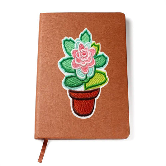 Chenille Iron-On Patch Design, Potted Succulent Flower, Graphic Leather Journal