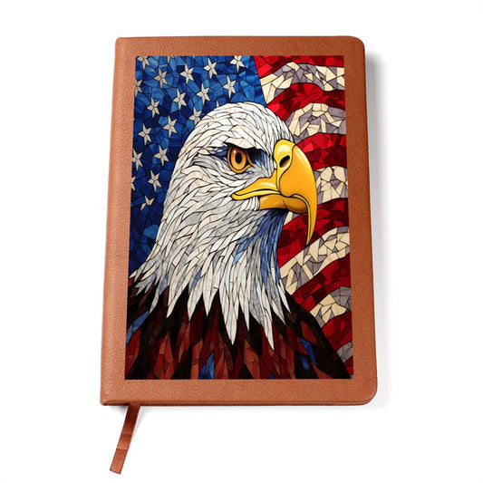 American Bald Eagle Bird, Stained Glass USA Design, Graphic Leather Journal Notebook
