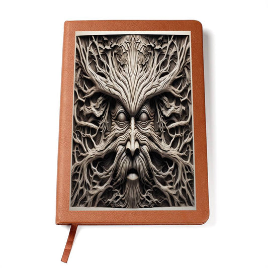 Mystical druid, Beard Tree Face Head, Leather Journal, Leather Notebook