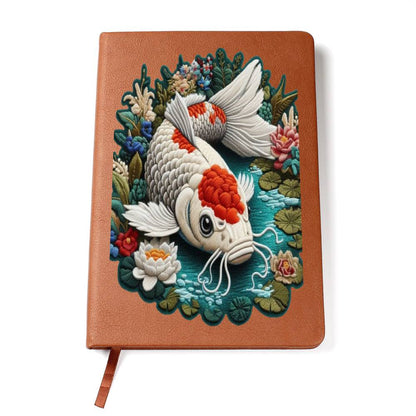 Koi Fish Pond, Graphic Leather Journal, Leather Notebook