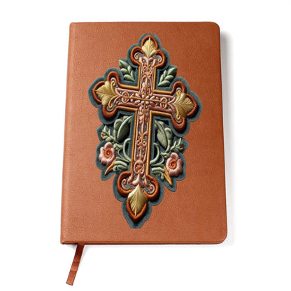 Christian Faith Cross, Chenille Patch Graphic, Vegan Leather Journal Notebook