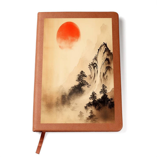 Japanese Mountain Scene Sun - Leather Journal Notebook