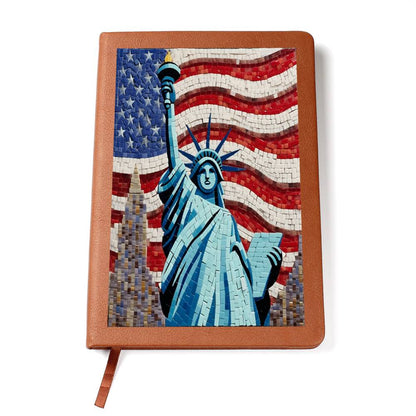 Mosaic Statue Of Liberty USA America Patriotic, Graphic Leather Journal Notebook