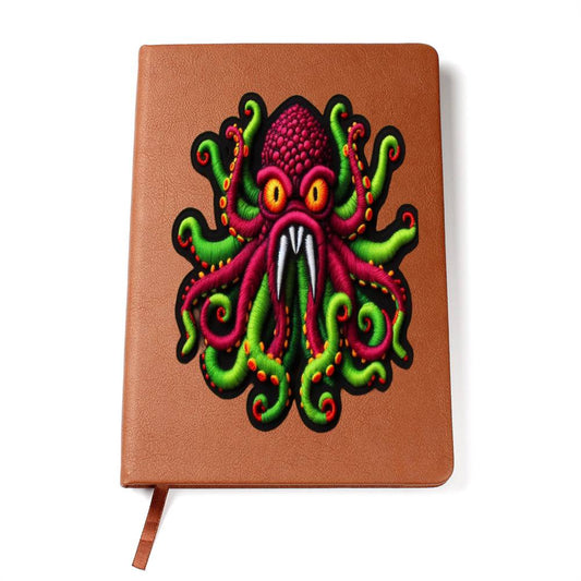 Alien Octopus Kraken, gráfico de parche de chenilla, diario de cuero, cuaderno de cuero