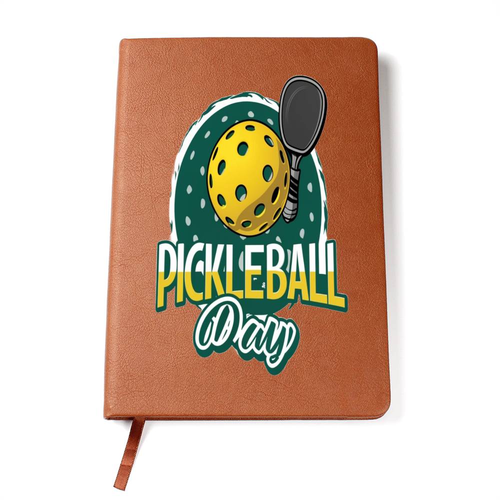 Pickleball Day Sport Game, Graphic - Vegan Leather Journal Notebook