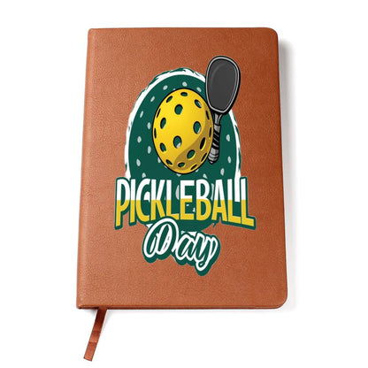 Pickleball Day Sport Game, Graphic - Vegan Leather Journal Notebook