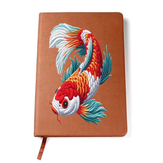 Koi Fish, Chenille Patch Graphic, Leather Journal, Leather Notebook