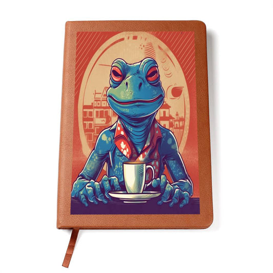 Frog Coffee Drinker Shop old Classic Graphic, Vegan Leather Journal, Leather Notebook