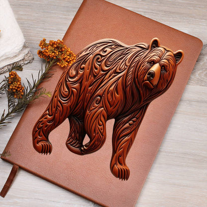 Grizzly Bear, Brown Tooled Leather Graphic, Leather Journal, Leather Notebook