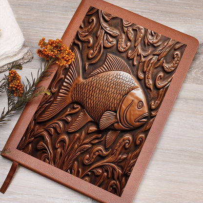 Fish Leather Tooled Emboss Graphic, Leather Journal, Leather Notebook