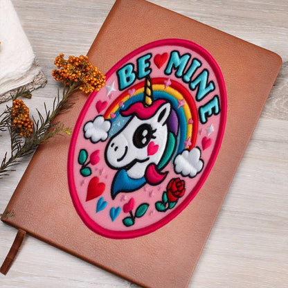 Be Mine, Magic Pony Fantasy, Valentine Chenille Patch Graphic, Leather Journal, Leather Notebook