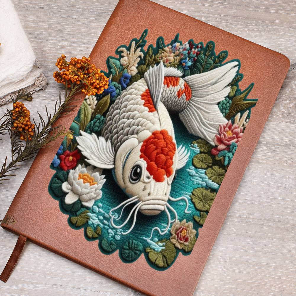 Koi Fish Pond, Graphic Leather Journal, Leather Notebook