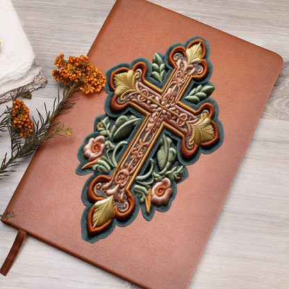 Christian Faith Cross, Chenille Patch Graphic, Vegan Leather Journal Notebook