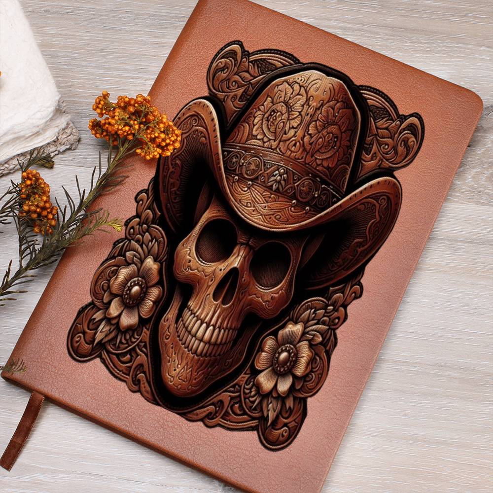 Cowboy Skull, Tooled Leather Graphic, Leather Journal, Leather Notebook