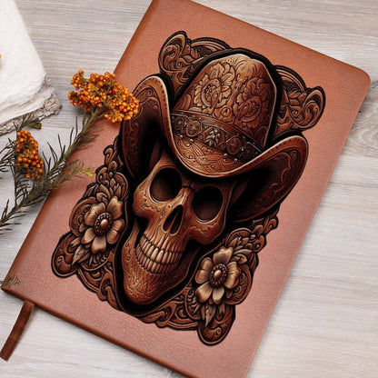 Cowboy Skull, Tooled Leather Graphic, Leather Journal, Leather Notebook