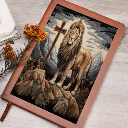 Lion Den, Christian Faith Cross, Graphic Leather Journal