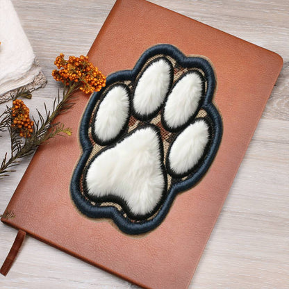 Paw Print, Chenille Patch Graphic, Leather Journal, Leather Notebook