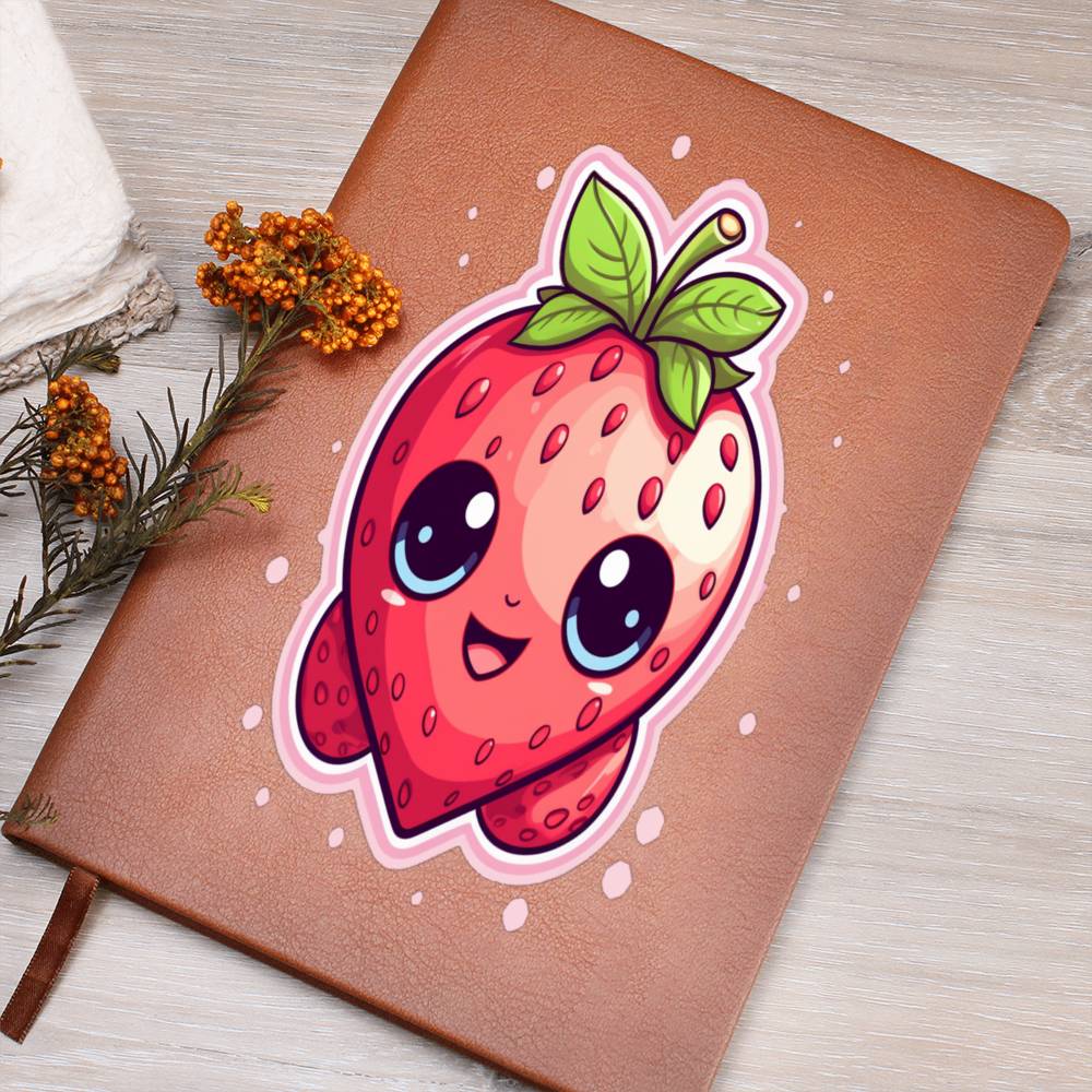 Kawaii Strawberry Adventure - Anime Classic Traditional Japanese Fruit - Otaku Artwork - Vegan Leather Journal Notebook