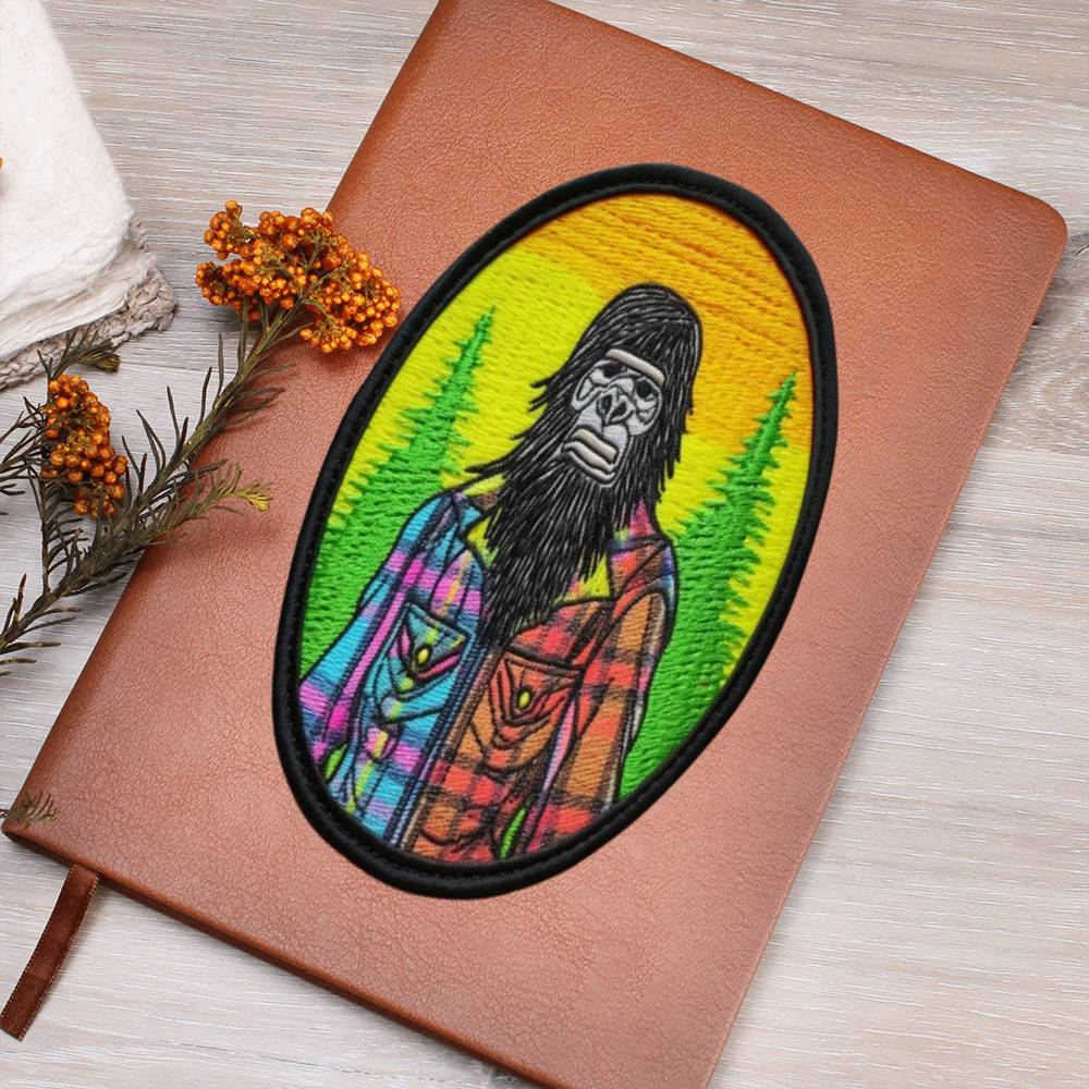 Embroidered Patch, Sasquatch Wearing Neon Plaid -- Graphic Leather Journal