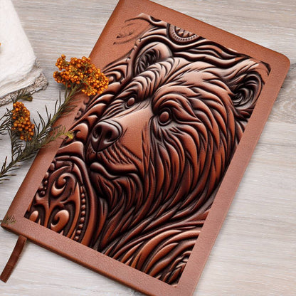 Brown Bear, Wild Nature Animal, Tooled Leather Graphic, Leather Journal, Leather Notebook