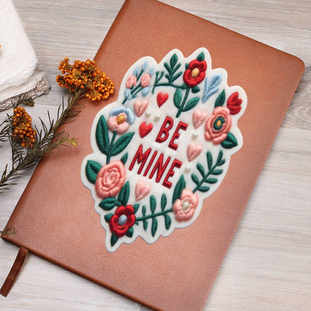 Be Mine, Chenille Patch Graphic, Leather Journal, Leather Notebook