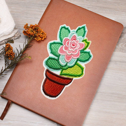 Chenille Iron-On Patch Design, Potted Succulent Flower, Graphic Leather Journal