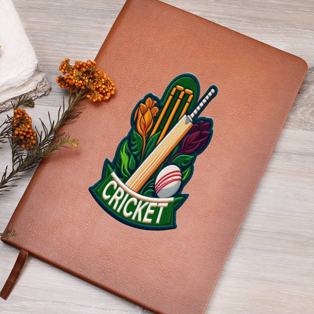 Cricket Sport, gráfico de parche de chenilla, cuaderno de cuero