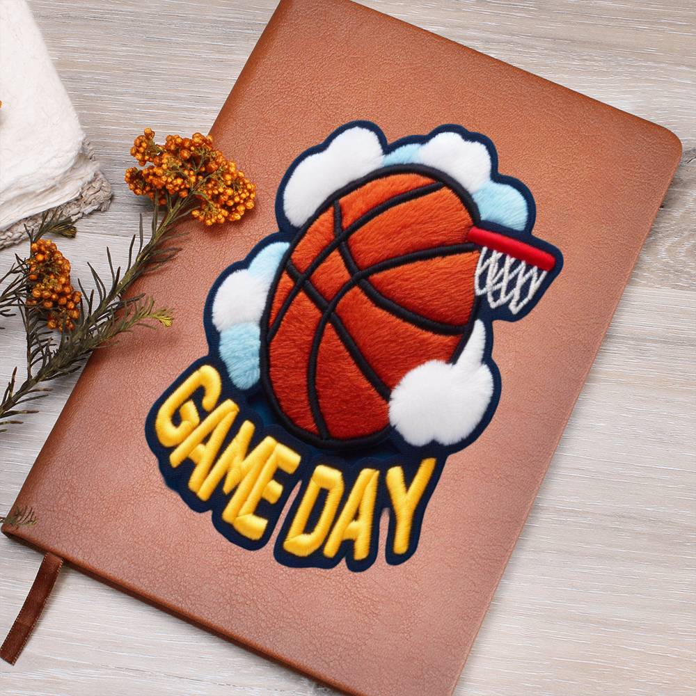 Basketball Game Day, Chenille Patch Graphic, Leather Journal Notebook