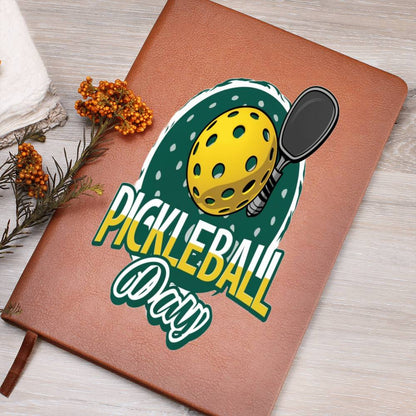 Pickleball Day Sport Game, Graphic - Vegan Leather Journal Notebook
