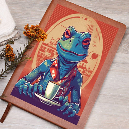 Frog Coffee Drinker Shop old Classic Graphic, Vegan Leather Journal, Leather Notebook