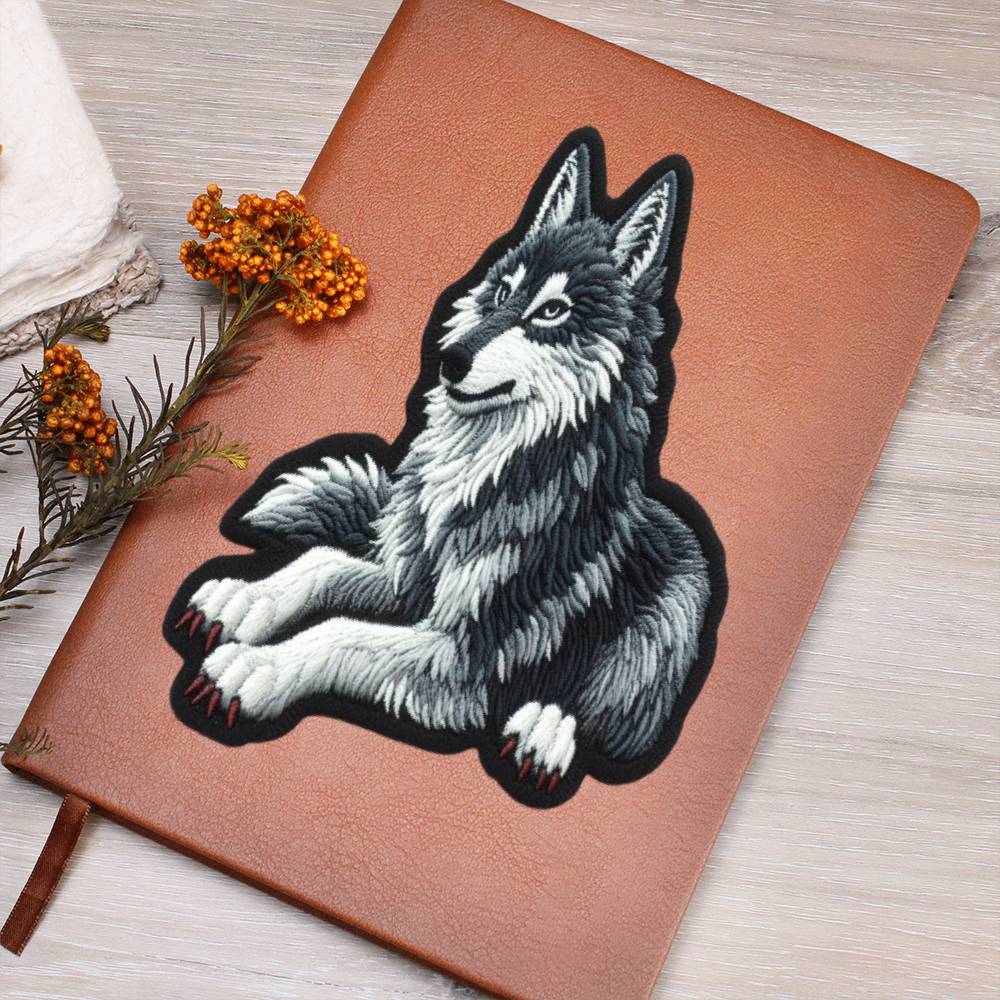 Furry Wolf Animal, Chenille Patch Graphic, Leather Journal, Leather Notebook