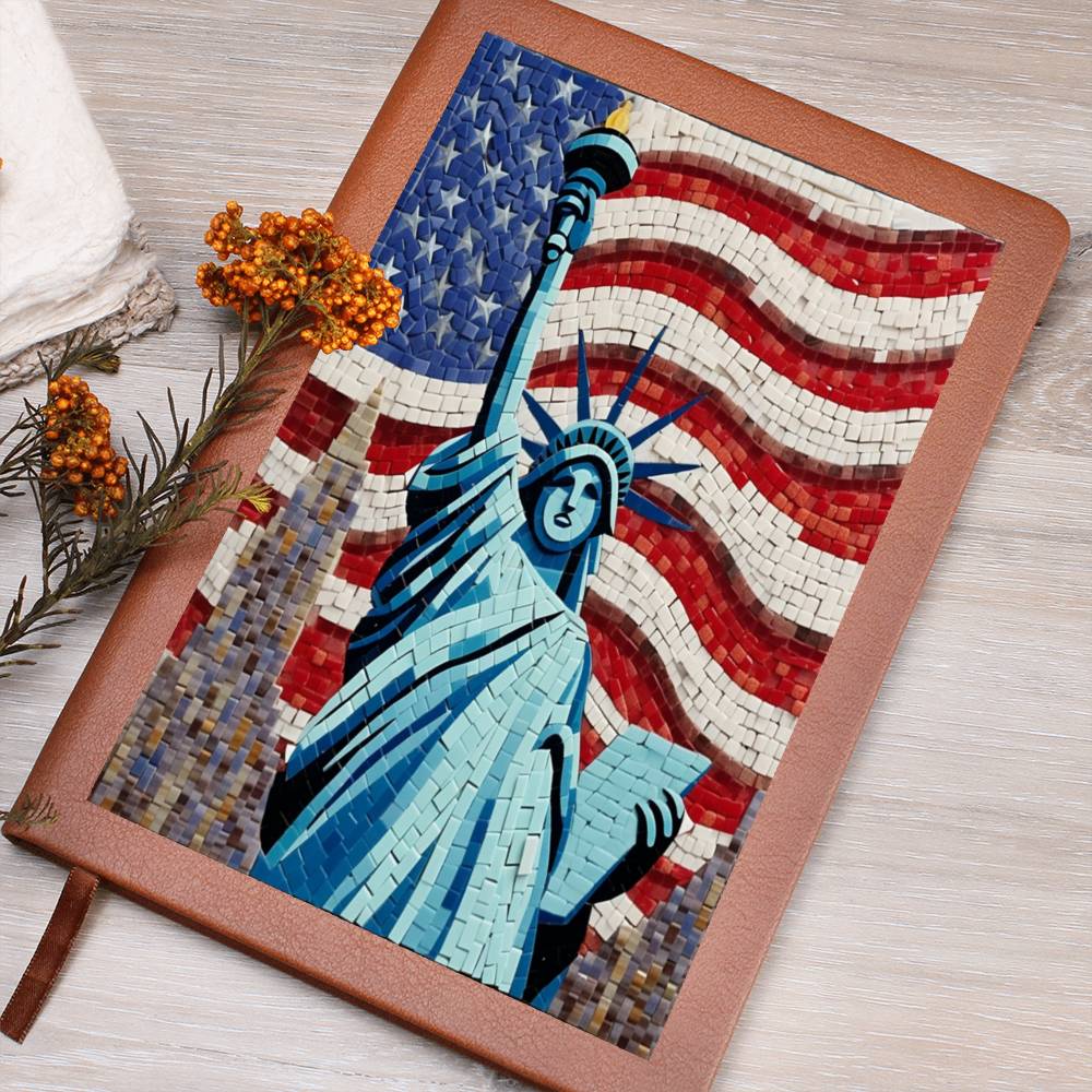 Mosaic Statue Of Liberty USA America Patriotic, Graphic Leather Journal Notebook