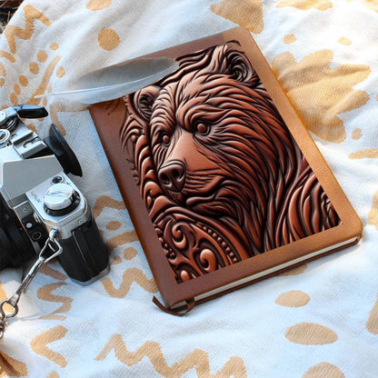 Brown Bear, Wild Nature Animal, Tooled Leather Graphic, Leather Journal, Leather Notebook