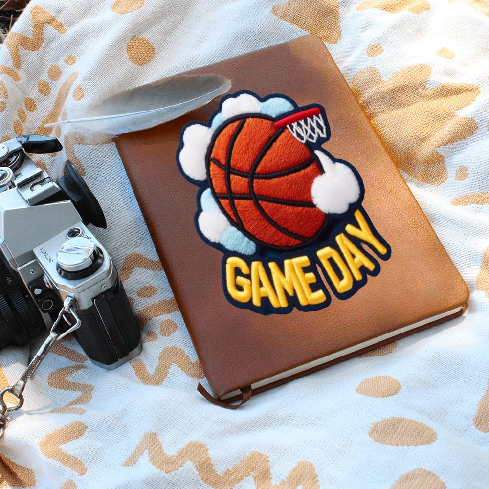 Basketball Game Day, Chenille Patch Graphic, Leather Journal Notebook