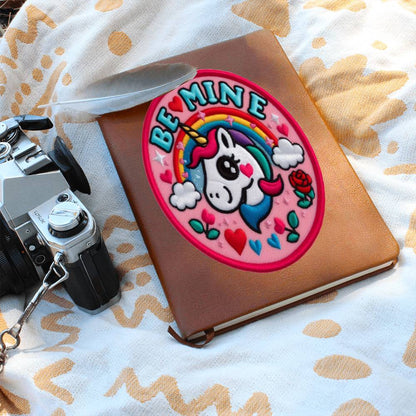 Be Mine, Magic Pony Fantasy, Valentine Chenille Patch Graphic, Leather Journal, Leather Notebook