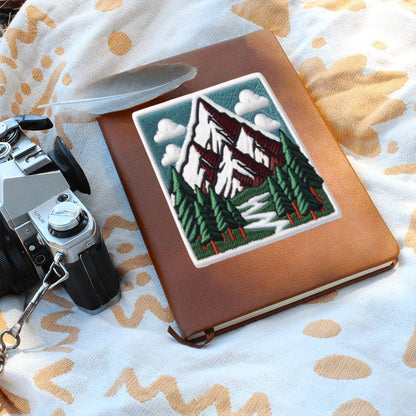 Mountain Outdoor Adventure, Graphic Leather Journal, Leather Notebook