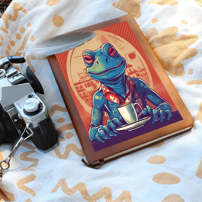 Frog Coffee Drinker Shop old Classic Graphic, Vegan Leather Journal, Leather Notebook