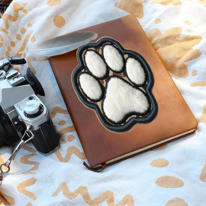 Paw Print, Chenille Patch Graphic, Leather Journal, Leather Notebook